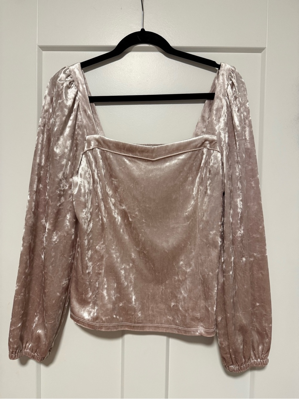 Anthropologie Blush Velvet Square-Neck Puff Sleeve Top